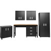 Manhattan Comfort 6-Piece Textured Garage Set Cabinets Wall Units Table, Charcoal Gray