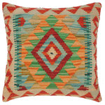 Bareens Designer Rugs - Tribal Turkish Alpha Hand Woven Kilim Throw Pillow - Embellish your home with this timeless casual chic handmade Southwestern Kilim throw pillow covers made with and cotton. Constructed on a loom by Nomad Turkman people with hand spun and Natural Vegetable dyes these beautiful Kilim pillow covers are known for their beautiful repetitive geometrical, naturalistic floral and traditional patterns yet still giving it a moden look. Masterfully artisan-crafted on traditional Kilim looms with a contemporary fashion palette producing bold intricate sharp patterns making them a standout piece in any decor.