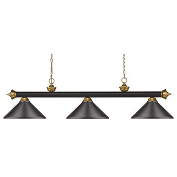 Riviera 3-Light Linear Pendant Light In Bronze With Satin Gold