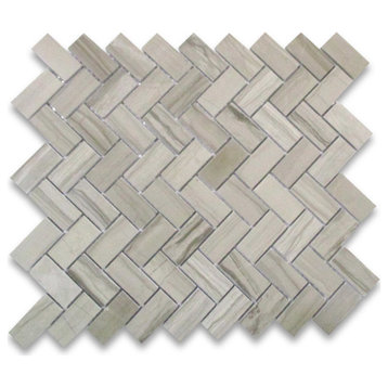Herringbone Athens Grey Marble Mosaic Tile Haisa Dark Polished 1x2", 1 sheet