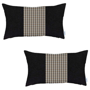 Set of 2 Tan Mid Houndstooth Lumbar Pillow Covers