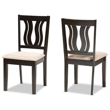 Mattix Modern Upholstered Dining Chair, Set of 2, Sand/Dark Brown