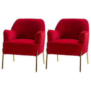 Nora Upholstered Velvet Accent Chair With Golden Base Set of 2, Red