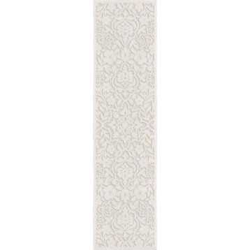 Orian Boucle Indoor/Outdoor Cottage Floral High-Low Area Rug, Ivory, 1'11"x7'6"