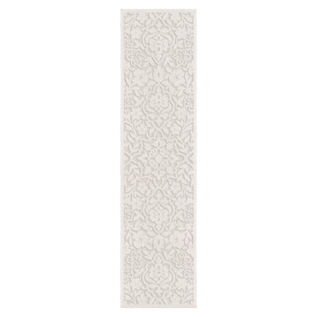 Orian Boucle Indoor/Outdoor Cottage Floral High-Low Area Rug, Ivory, 1'11"x7'6"