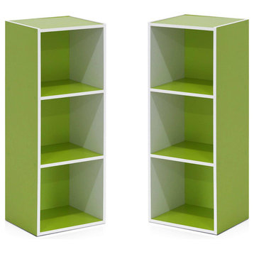 Furinno Pasir 3-Tier Open Shelf Bookcases, White/Green, 11003WH/GR, 2-Pack