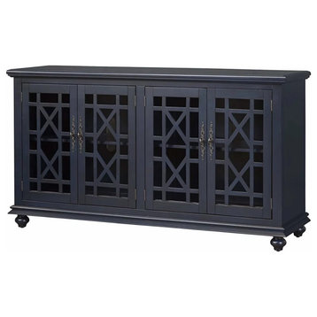 Classic TV Stand/Sideboard, Glass Panel Doors With Trellis Pattern, Blue