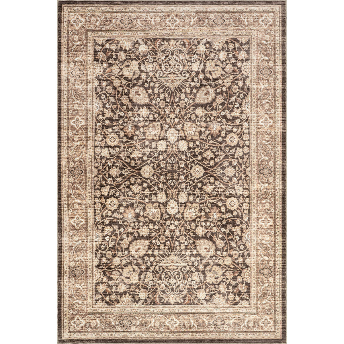 nuLOOM Cerise Floral Faded Spill Proof Washable Area Rug, Dark Brown 8' x 10'