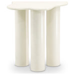 Meridian Furniture - Romaine Coffee / End Table, Cream, End Table - The Romaine End Table is a stunning piece that will elevate the style of any living space. Its modern, sleek cream finish gives it a sophisticated look, while its sturdy iron metal construction ensures durability. The pedestal bases provide excellent support and stability, and the wavy top adds a unique design element. It's a great way to add a distinctive touch to any space.