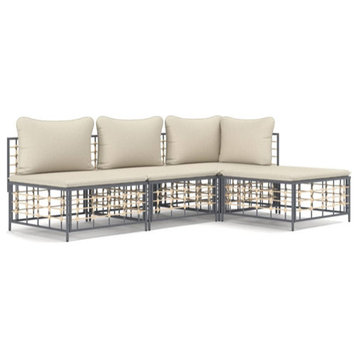 vidaXL Patio Furniture Set 4 Piece Sofa with Cushions Anthracite Poly Rattan