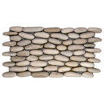 CNK Tile - Java Tan Standing Pebble Tile - Each stone is carefully selected and hand-sorted according to color, size and shape in order to ensure the highest quality pebble tile available. The stones are attached to a sturdy mesh backing using non-toxic, environmentally safe glue. Because of the unique pattern in which our tile is created they fit together seamlessly when installed so you can't tell where one tile ends and the next begins!