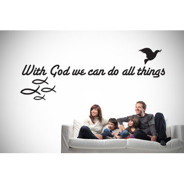 With God Religious Wall Decal Quote, Yellow Green, 16"x6"