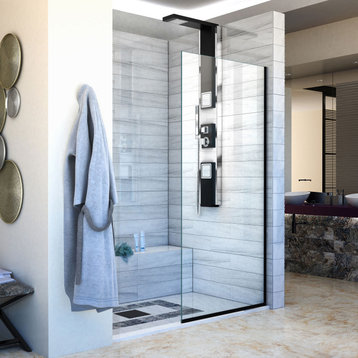 Linea Single Panel Frameless Shower Screen 30 W x 72 H, OpenDesign, Satin Black