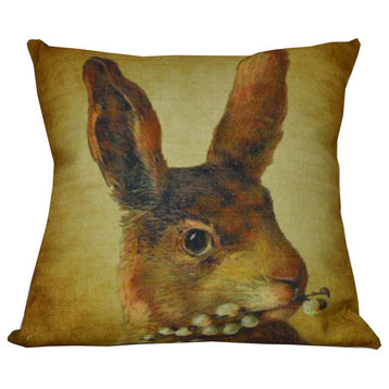 Bunny with Willow Twig Throw Pillow with Insert 14"x14"