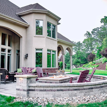 Hillside Luxury Landscaping with Linear gas Firepit