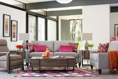 Example of a large transitional formal and enclosed gray floor living room design in Ottawa with white walls and no tv
