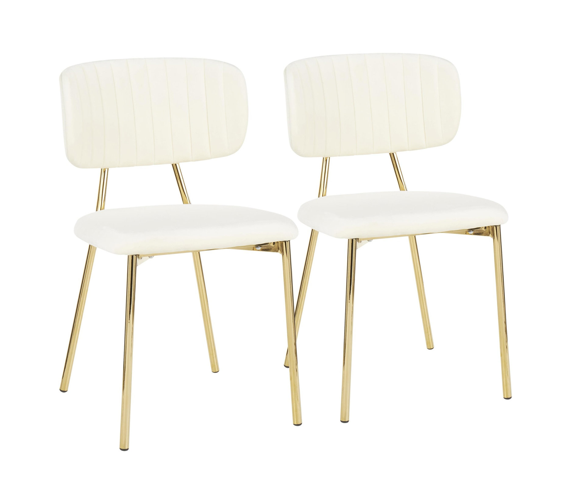Bouton Contemporary/Glam Chair in Gold Metal and Cream Velvet, Set of 2
