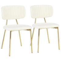Bouton Contemporary/Glam Chair in Gold Metal and Cream Velvet, Set of 2
