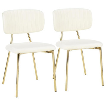 Bouton Contemporary/Glam Chair in Gold Metal and Cream Velvet, Set of 2
