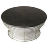 Coffee Table Cocktail Hourglass Base Black Brown Silver Distressed