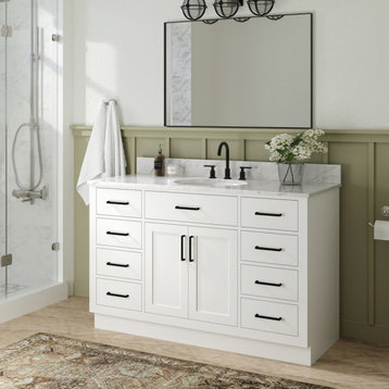 Ariel Hepburn 55" Oval Sink Bath Vanity, White, 0.75" Carrara Marble