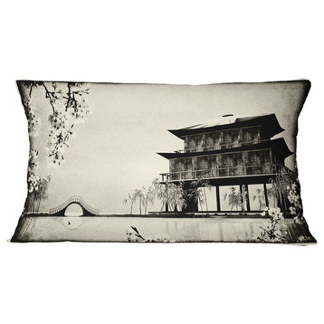 Chinese Ink Painting Chinese Landscape Printed Throw Pillow, 12"x20"