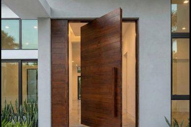 Inspiration for a large modern entryway remodel in Miami with a medium wood front door