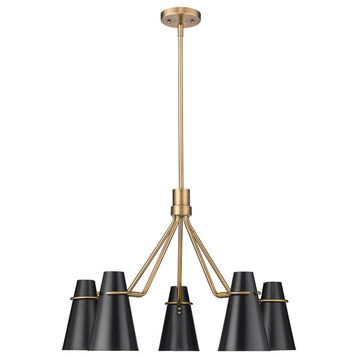 Golden Lighting Reeva 5-Light Chandelier in Modern Brass with Matte Black Shades