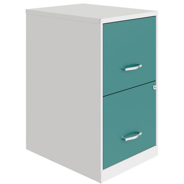 Space Solutions 18in. 2 Drawer Metal File Cabinet White/Teal