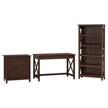 Pemberly Row Writing Desk with Lateral File Cabinet and Bookcase in Cherry