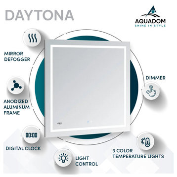 AQUADOM Daytona LED Lighted Bathroom Fog Free Dimmable Mirror 30"x40"x1"