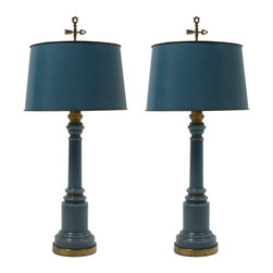PAIR OF VINTAGE CLASSIC AQUA GLASS TABLE LAMPS - Products