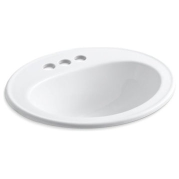 Kohler Pennington Drop-In Bathroom Sink with Centerset Faucet Holes, White