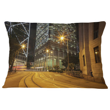 Busy Traffic and City at Night Cityscape Throw Pillow, 12"x20"