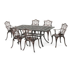 GDF Studio Barbara Outdoor 6-Seater Cast Aluminum Rectangular-Table Dining Set