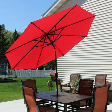 Sunnydaze Red Solar-Powered Lighted Patio Umbrella, Tilt and Crank, 9'