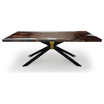 Clear Epoxy Resin & Walnut Wood Rectangular Dining Table, Black & Bronze