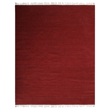Hand Woven Flat Weave Kilim Wool Area Rug Solid Burgundy, [Rectangle] 3'x5'