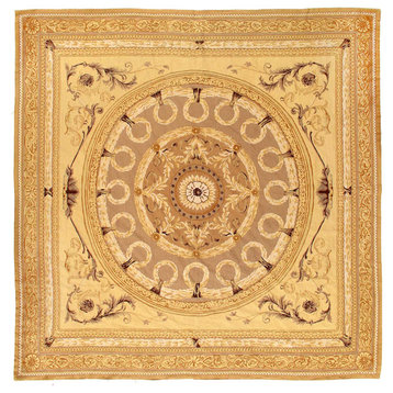 Beige Fine Hand Knotted Abusson Rug, 9'8"x9'8"