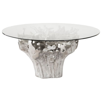 Root Small Silver Dining Table Base, With Glass