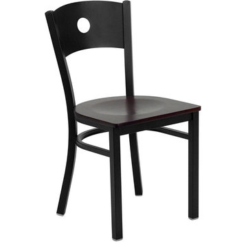 Hercules Series Black Circle Back Metal Chair, Mahogany Wood Seat