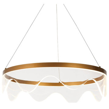 LNC 1-Light Polished Gold With Acrylic Glass Round Modern LED Indoor Chandelier