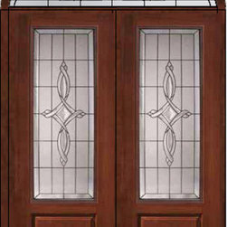 Prehung Transom Double Door 96 Fiberglass Marsais 3/4 Lite Glass - Front Doors