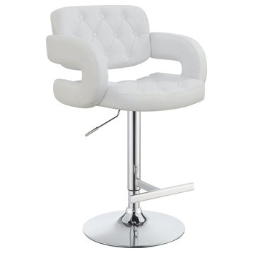 Leatherette and Metal Adjustable Height Bar Stool, White