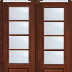 Prehung French Transom Double Door 96 Fiberglass 3/4 Lite 4 Lite - Patio Doors