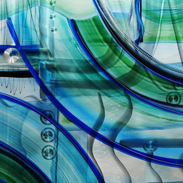 Symbiotic - Colorful, Blue Abstract Painting with Silver & Green, Unique Bright