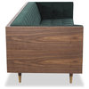 Woodrow Midcentury Modern Box Sofa, Jade Seat, Walnut Base