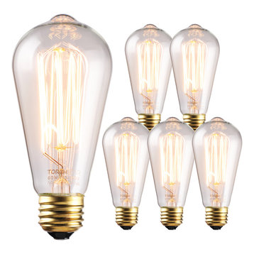 TORCHSTAR 6-Pack 60W Dimmable 2200K E26 ST64 Squirrel Cage Edison Bulb