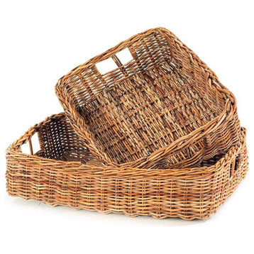 French Country Rattan Storing Baskets, Set of 2