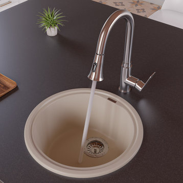 AB1717DI-B Biscuit 17" Drop-In Round Granite Composite Kitchen Prep Sink